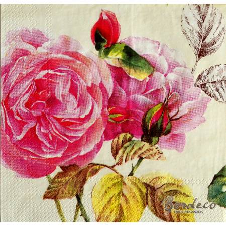 Serwetka decoupage firmy IHR duże róże 33x33cm